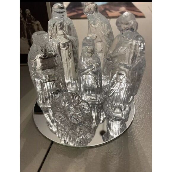 Vintage Glass Nativity Set By Gorgeous Designs Inc 6 piece Clear Christmas - Picture 6 of 6